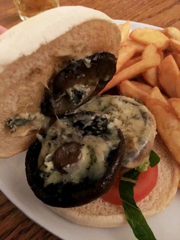 Mushroom burger with stilton
